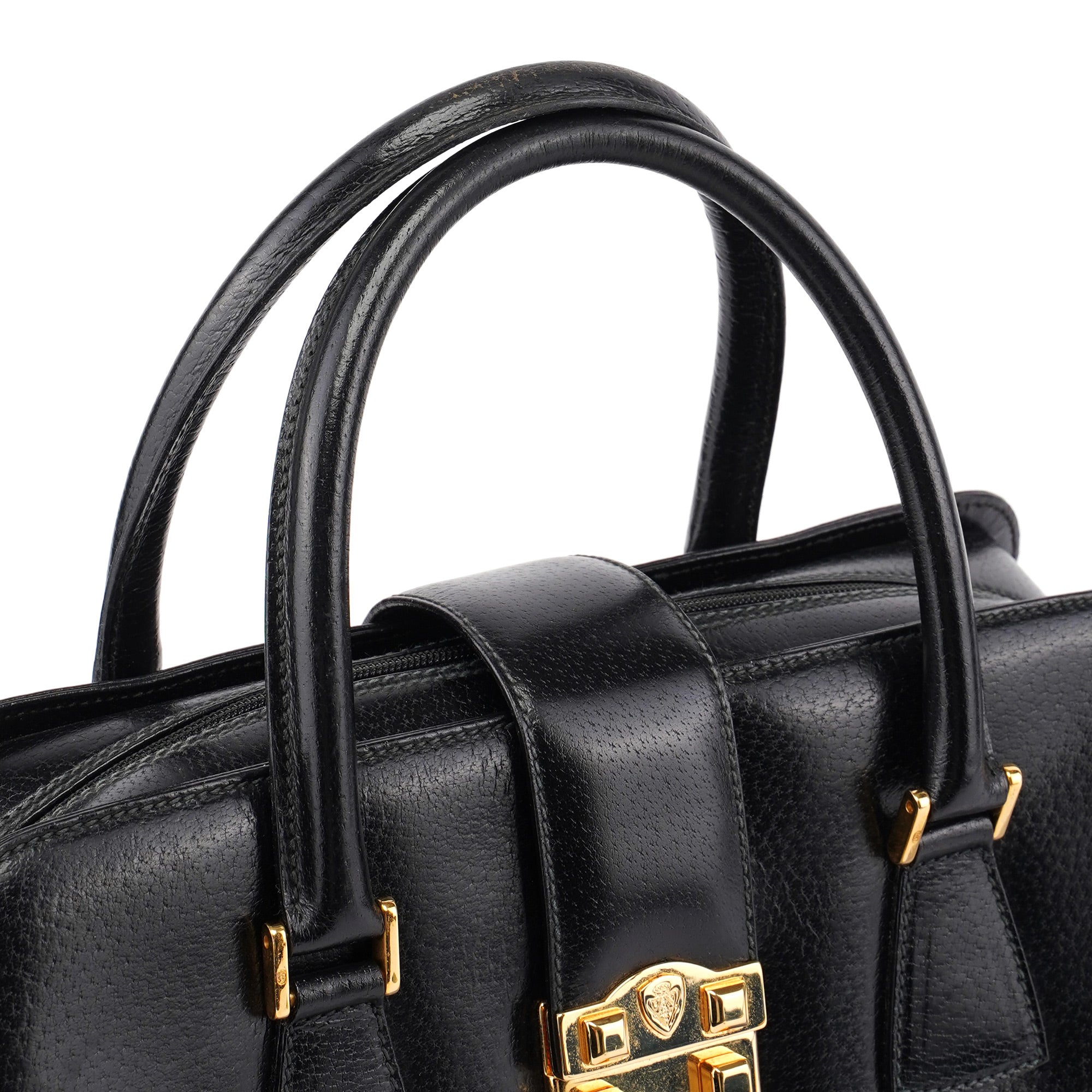 Gucci Vintage Black Leather Boston Bag