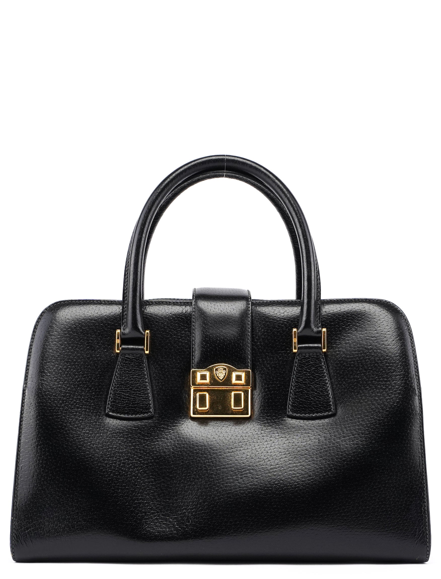 Gucci Vintage Black Leather Boston Bag