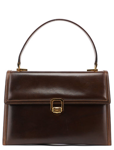 Gucci Vintage Brown Calfskin Turnlock Top Handle Bag