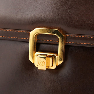 Gucci Vintage Brown Calfskin Turnlock Top Handle Bag