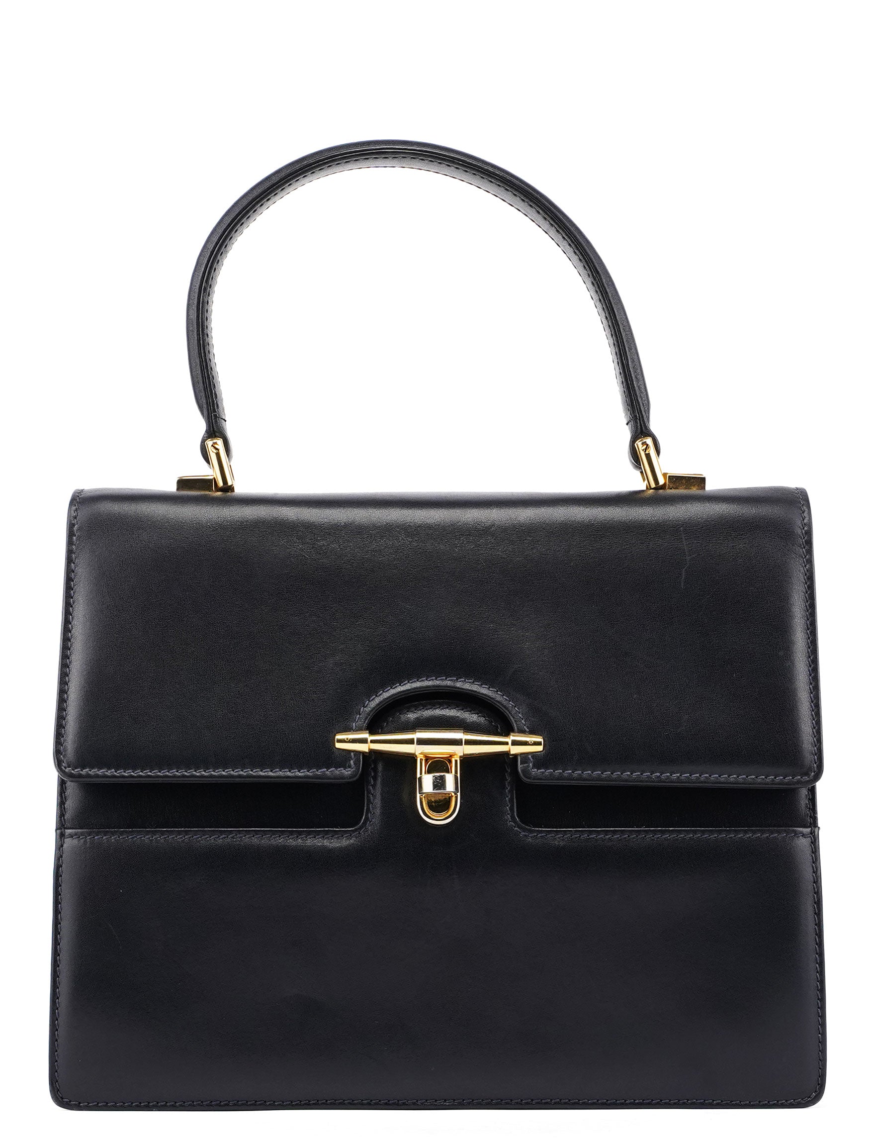 Gucci Vintage Navy Calfskin Top Handle Bag