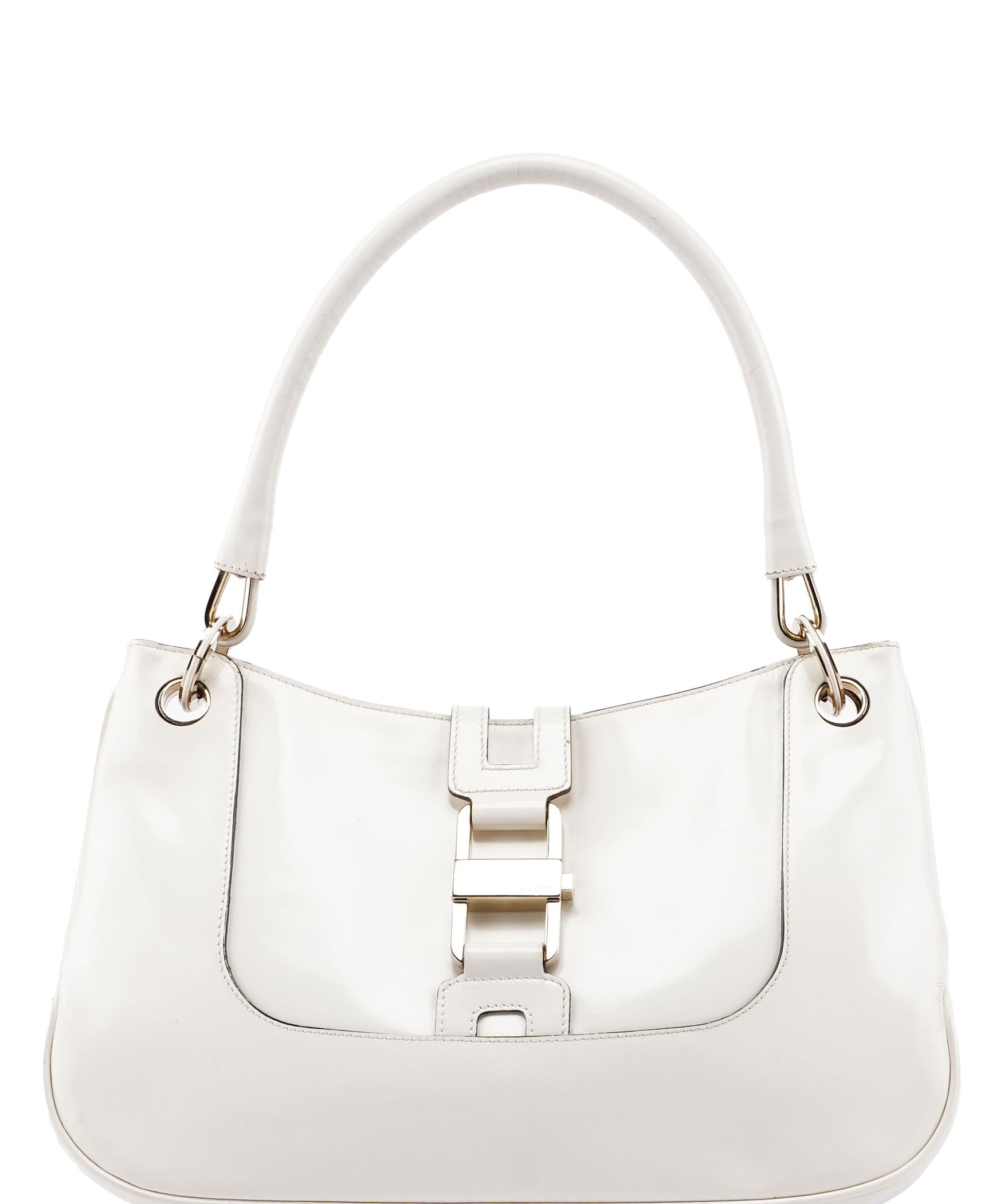 Gucci White Patent Leather Jackie Shoulder Bag