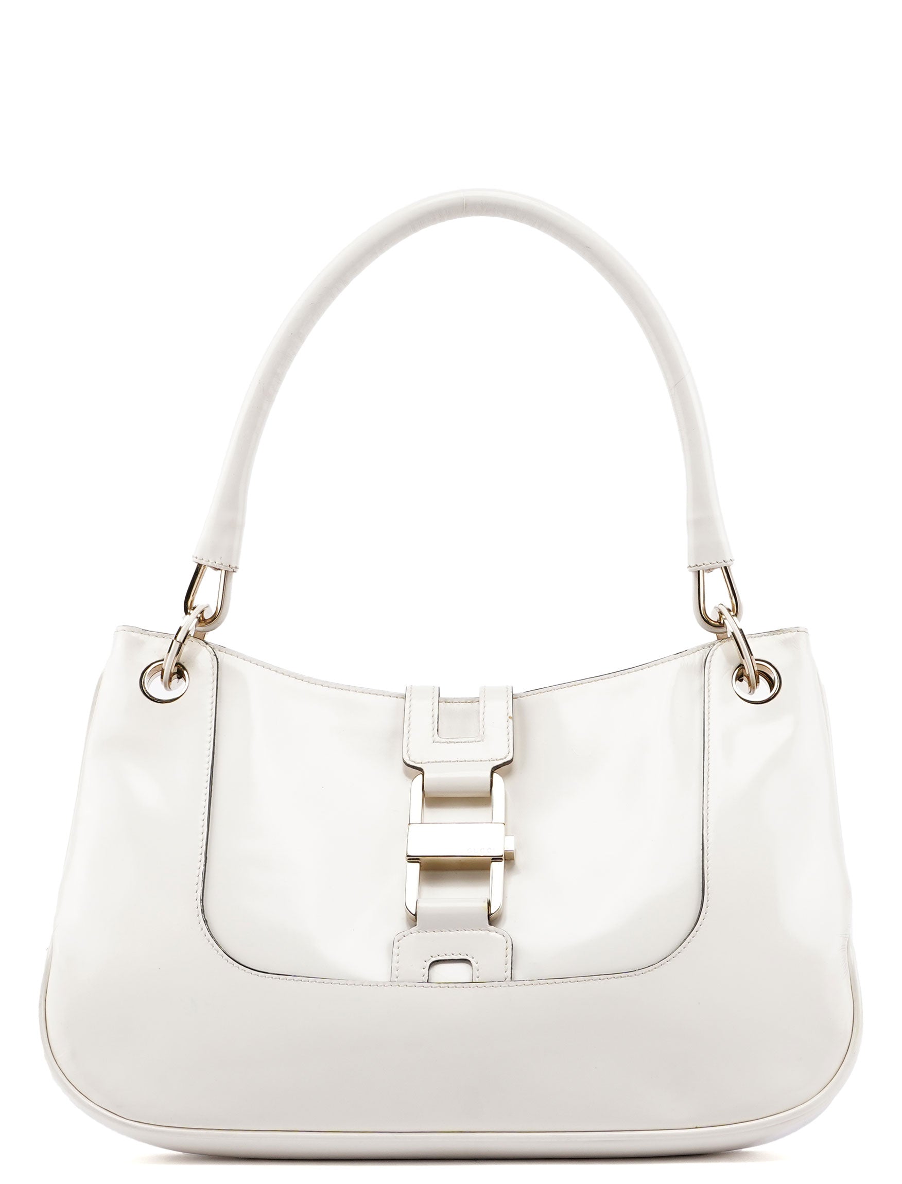 Gucci White Patent Leather Jackie Shoulder Bag