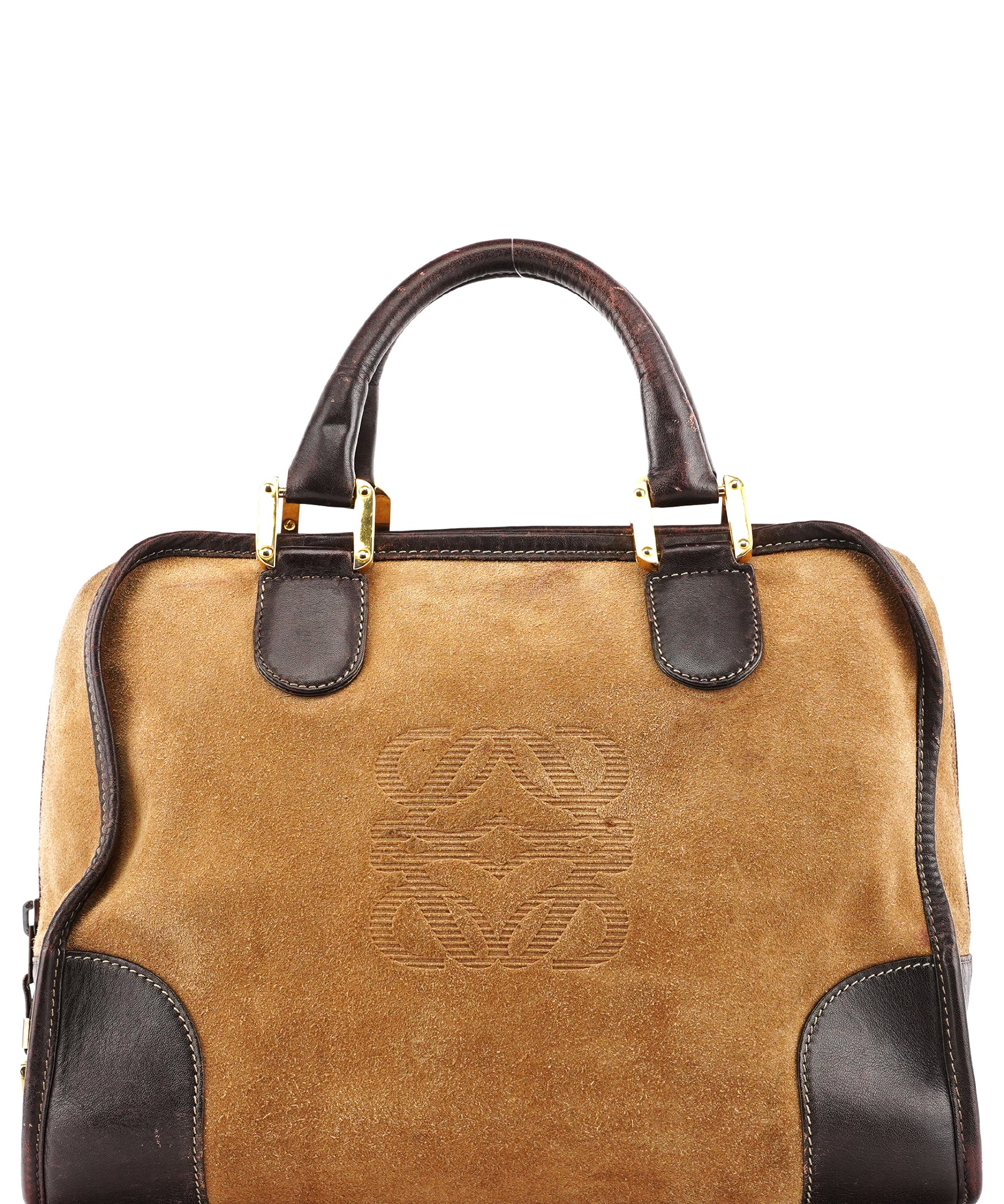 Loewe Beige Brown Suede Anagram Amazona Handbag