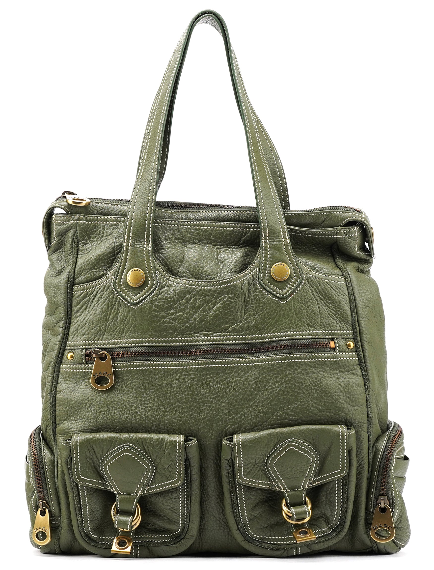 Marc by Marc Jacobs Olive Pebbled Leather Multi-Pocket Tote Bag