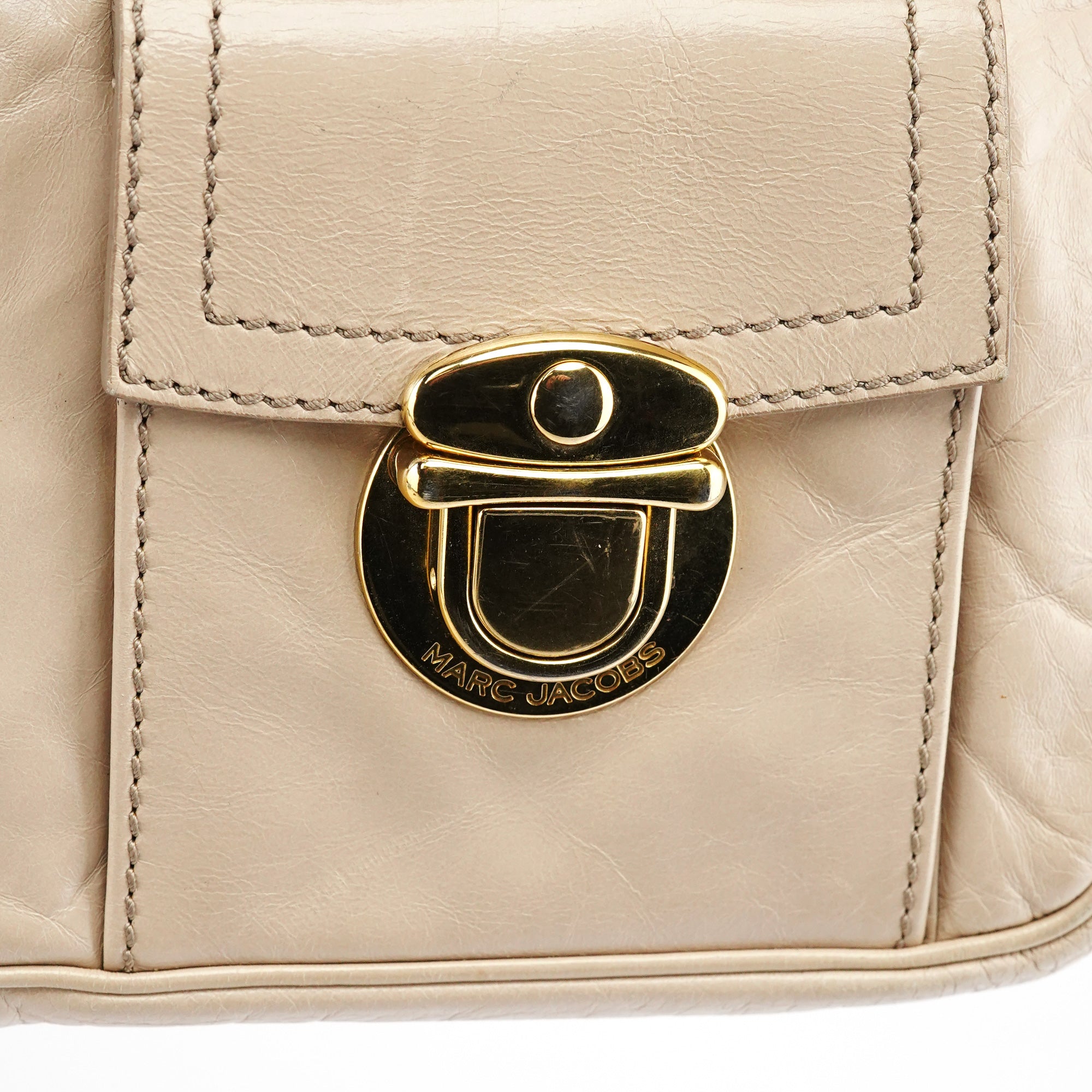 Marc Jacobs Beige Leather Double Pocket Top Handle Bag