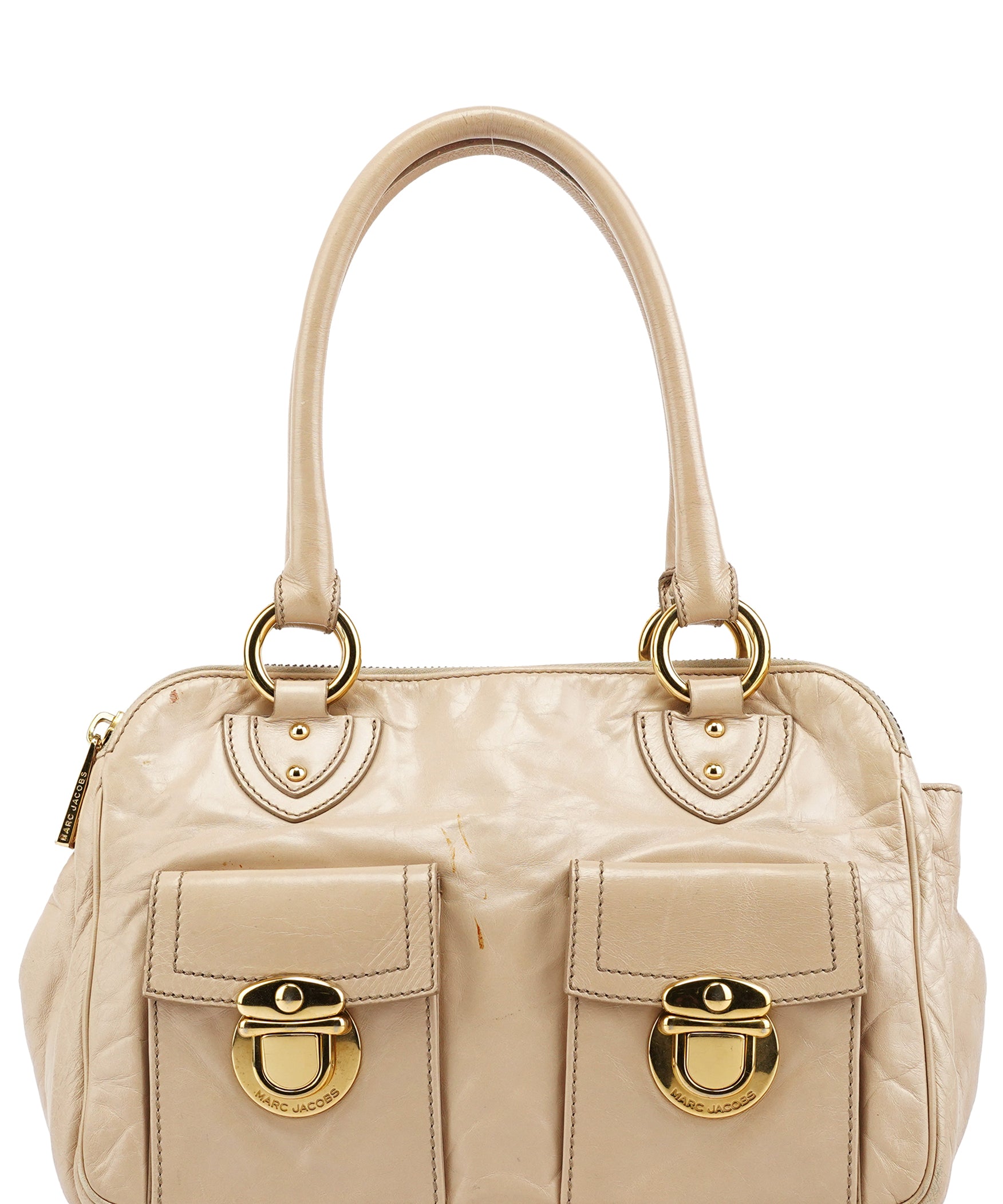 Marc Jacobs Beige Leather Double Pocket Top Handle Bag