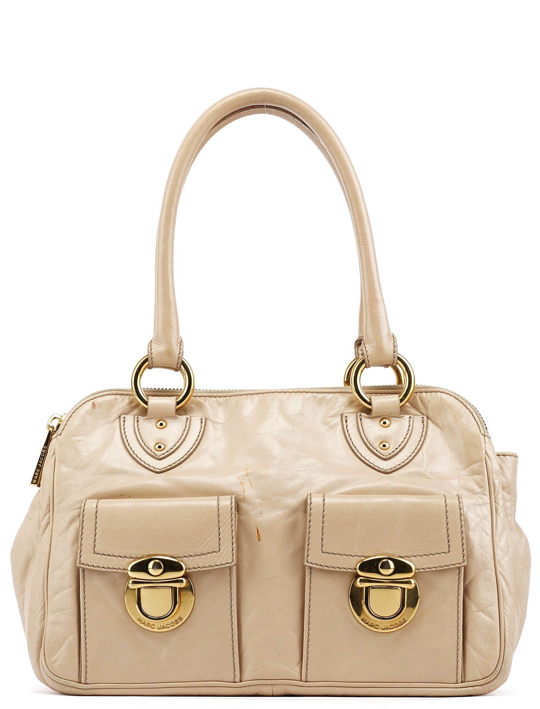 Marc Jacobs Beige Leather Double Pocket Top Handle Bag