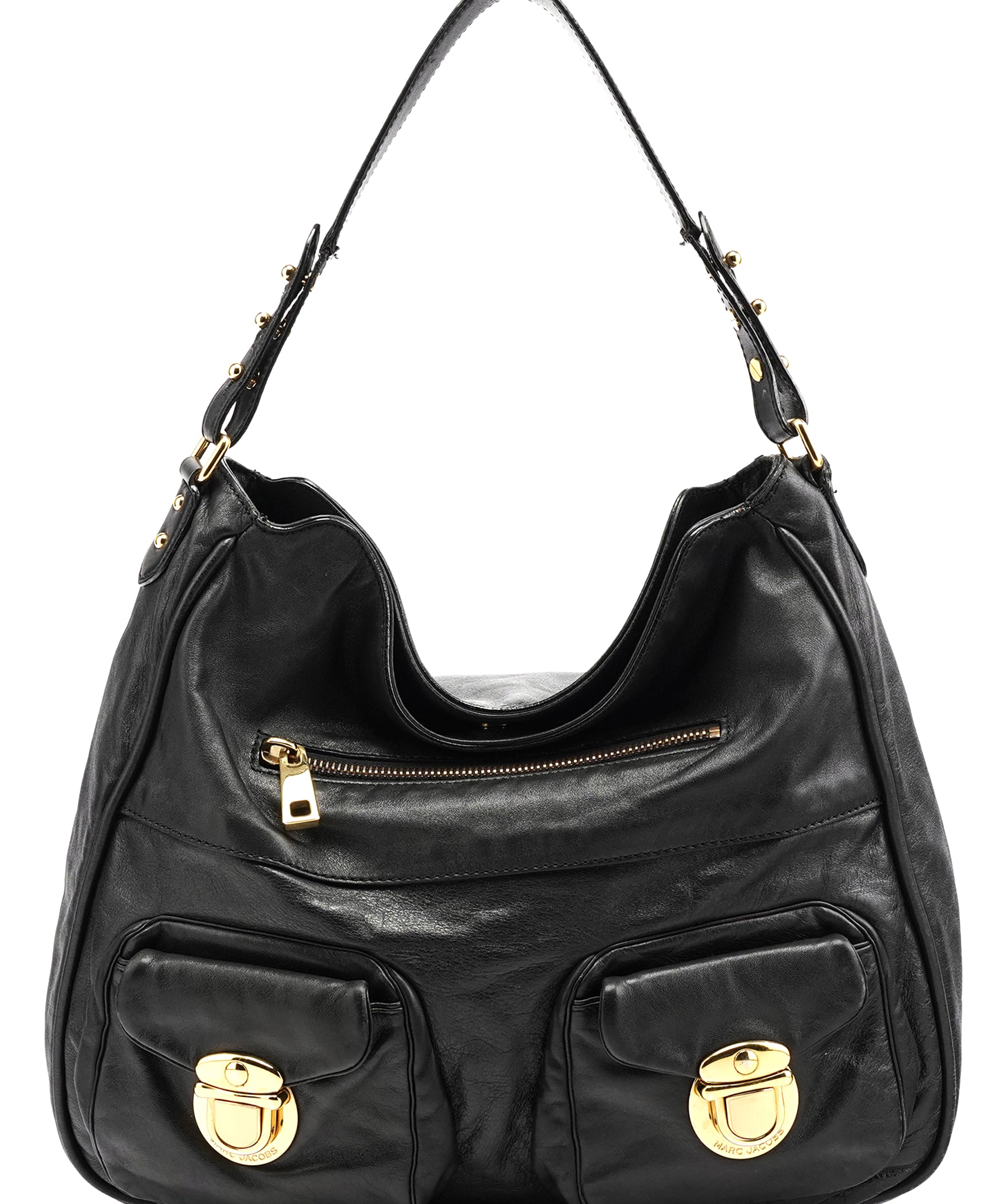 Marc Jacobs Black Leather Multi Pocket Hobo Shoulder Bag