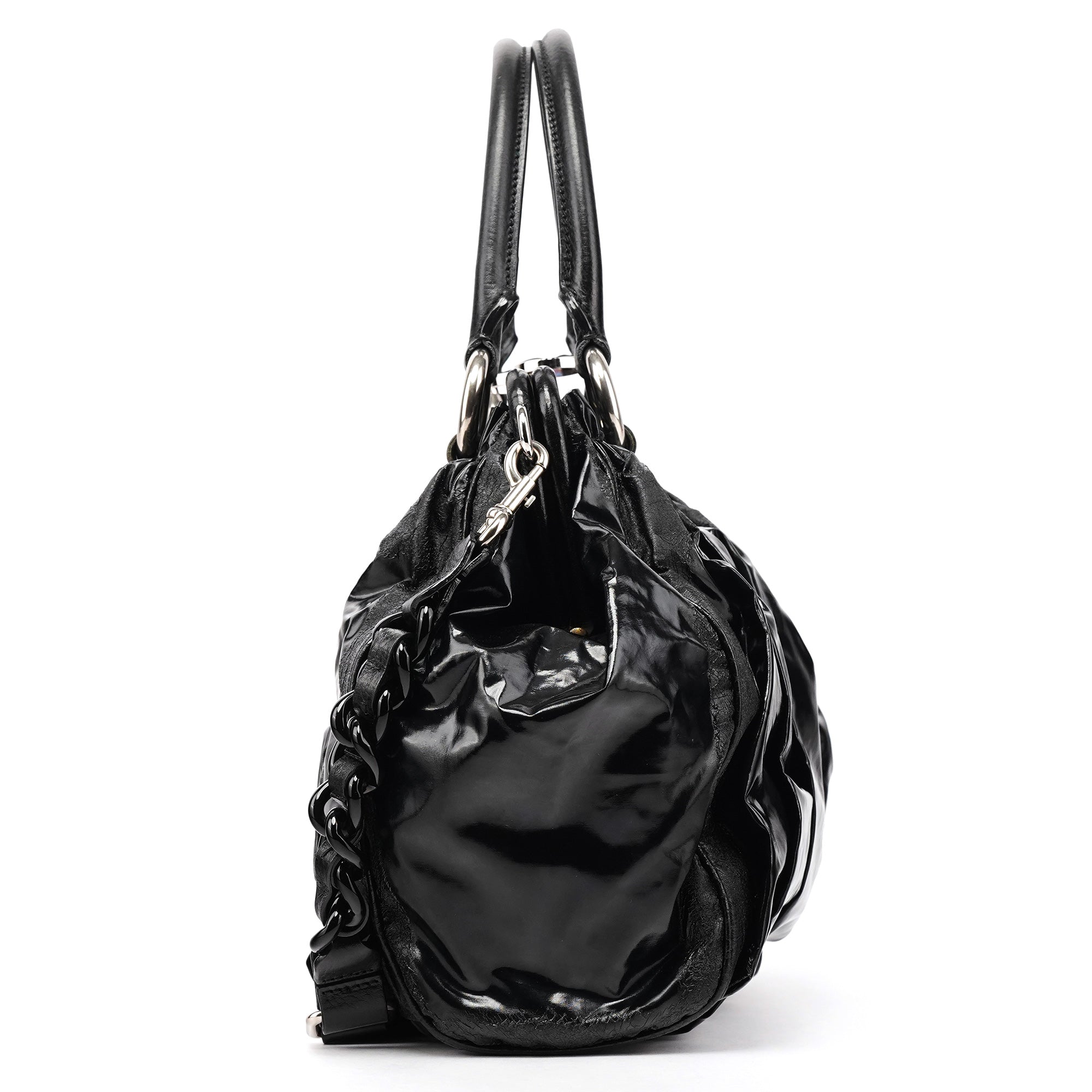 Marc Jacobs Stam 2-Way Tasche aus schwarzem Lackleder