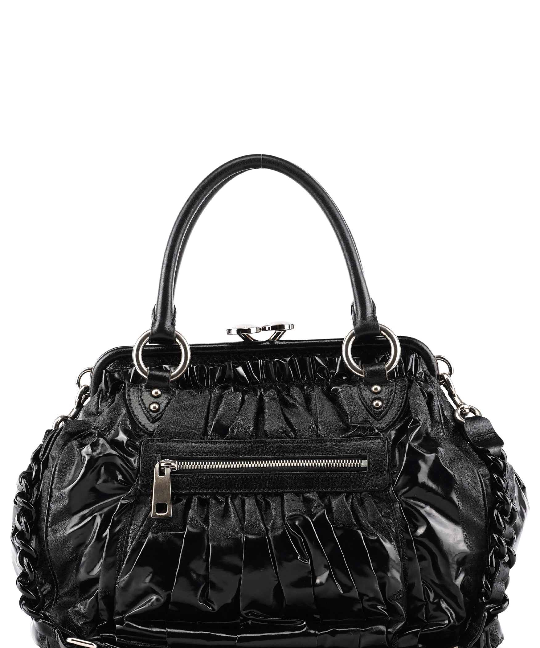 Marc Jacobs Stam 2-Way Tasche aus schwarzem Lackleder
