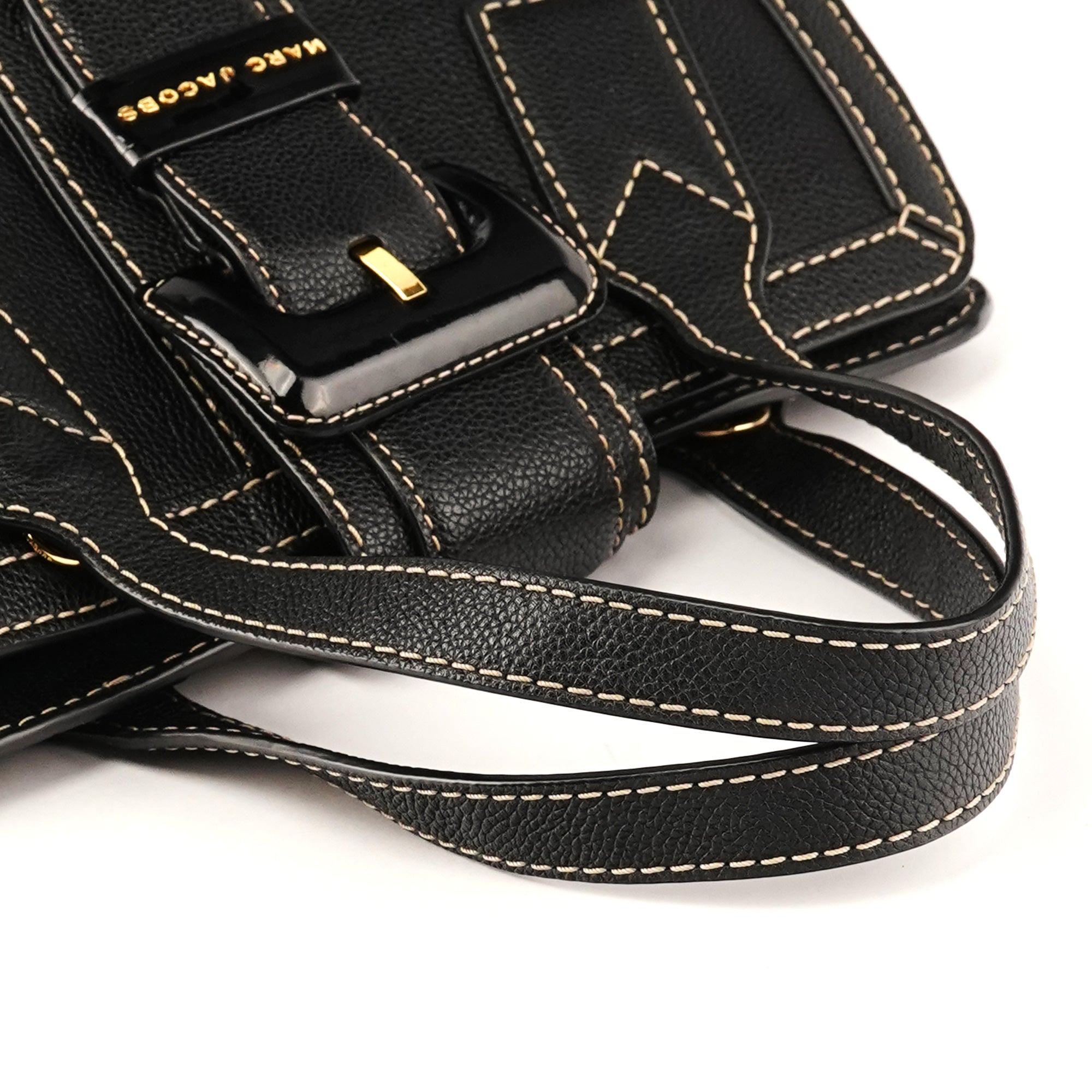 Marc Jacobs Black Pebbled Leather Buckle Handbag
