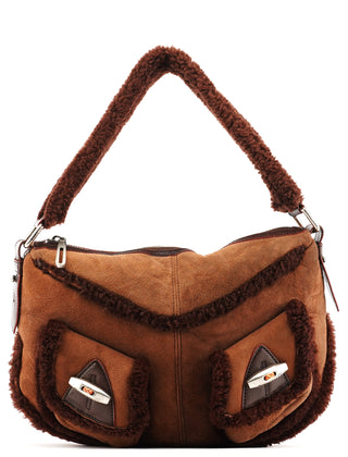Marc Jacobs Brown Shearling Suede Pocket Shoulder Bag