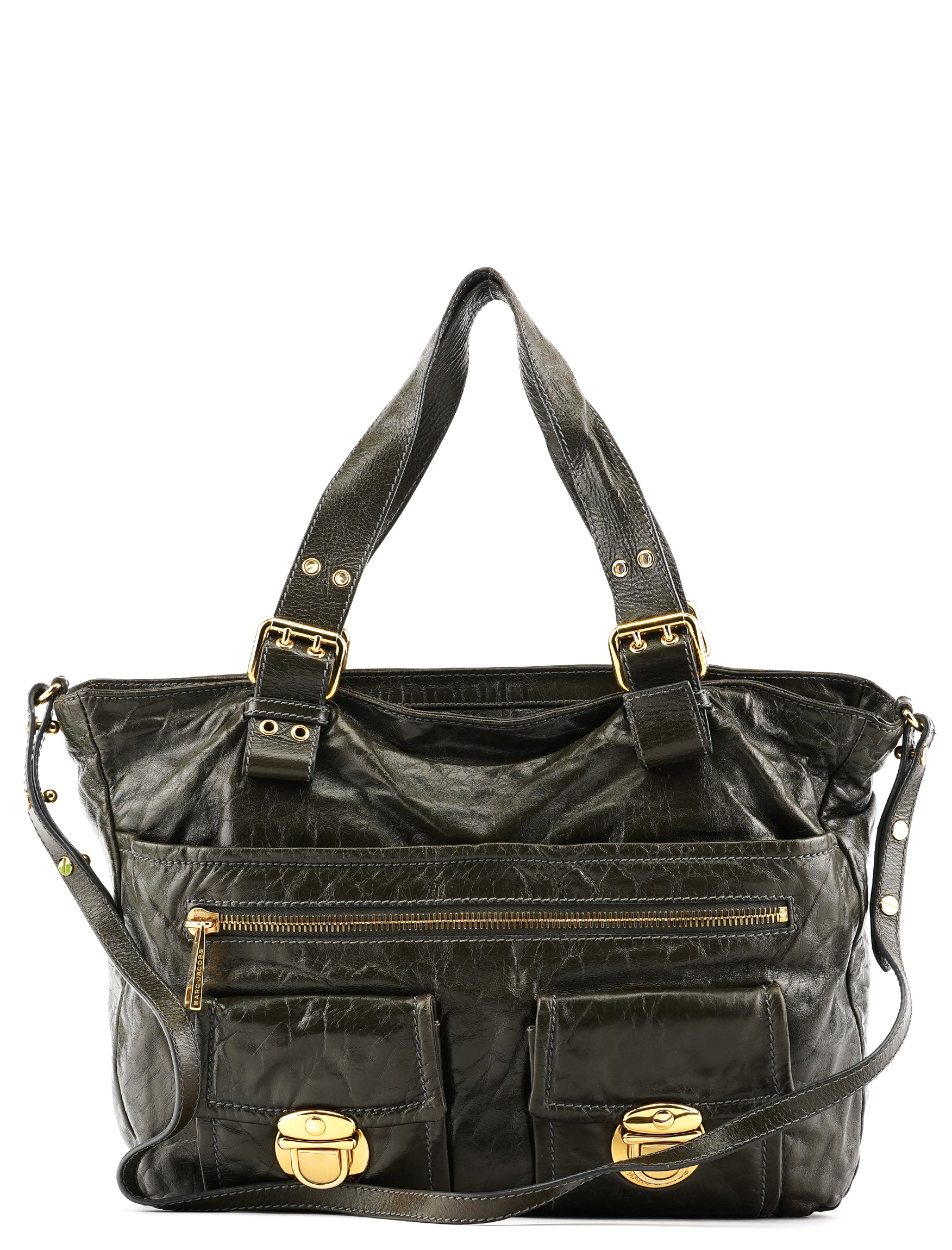 Marc Jacobs Sac deux portés multi-poches en cuir vert foncé