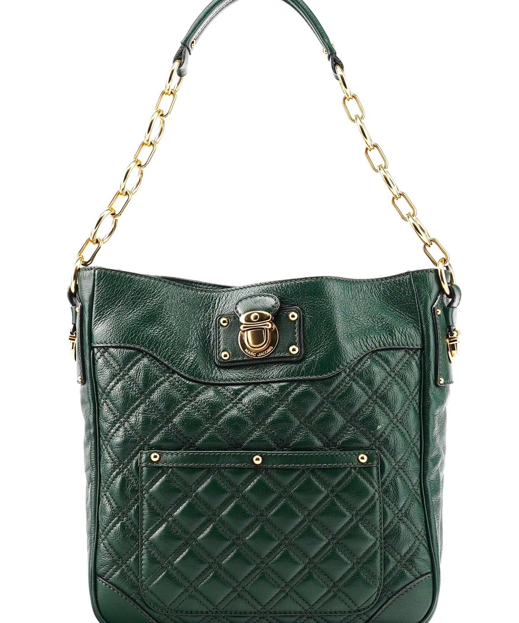 Marc Jacobs Borsa a spalla in pelle trapuntata verde con catena