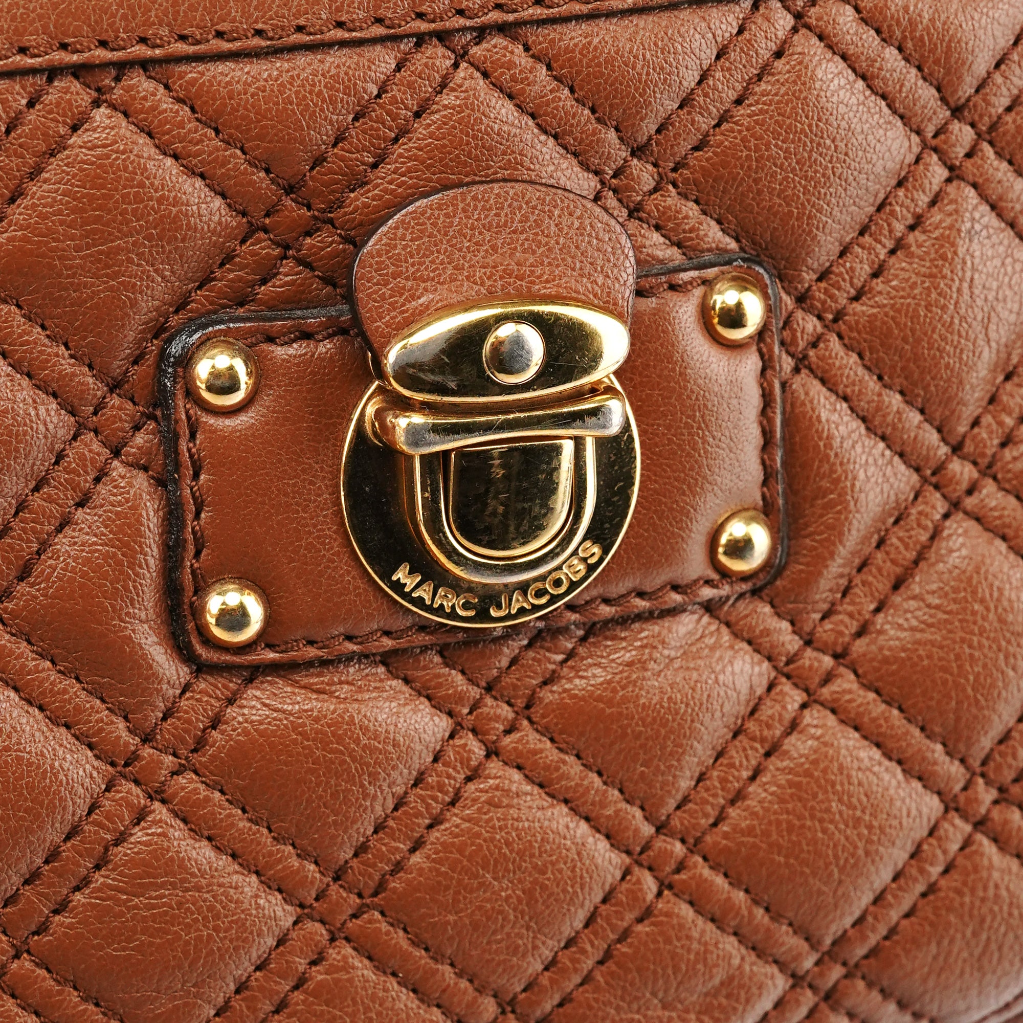 Marc Jacobs Light Brown Quilted Leather Bowling Bag