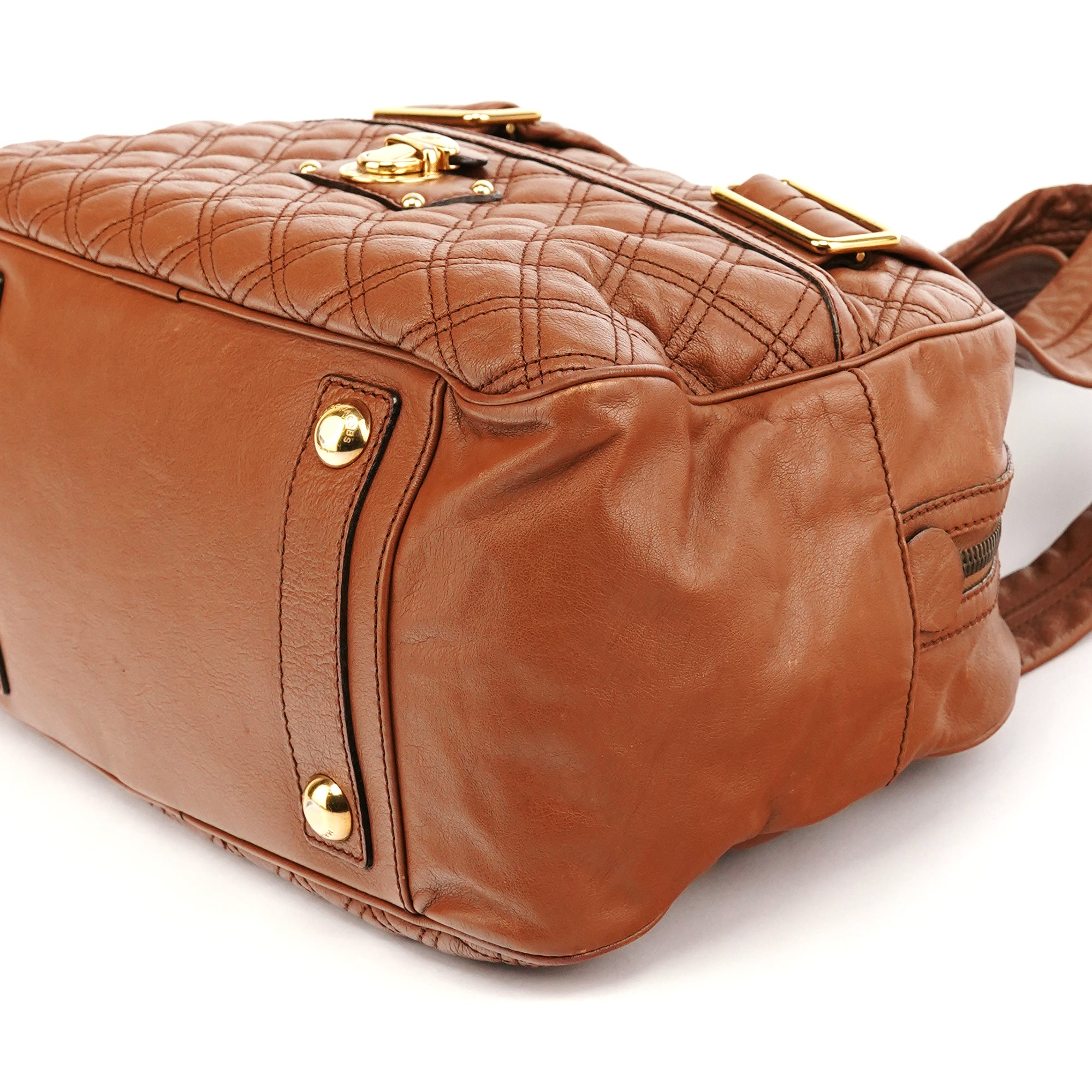 Marc Jacobs Light Brown Quilted Leather Bowling Bag