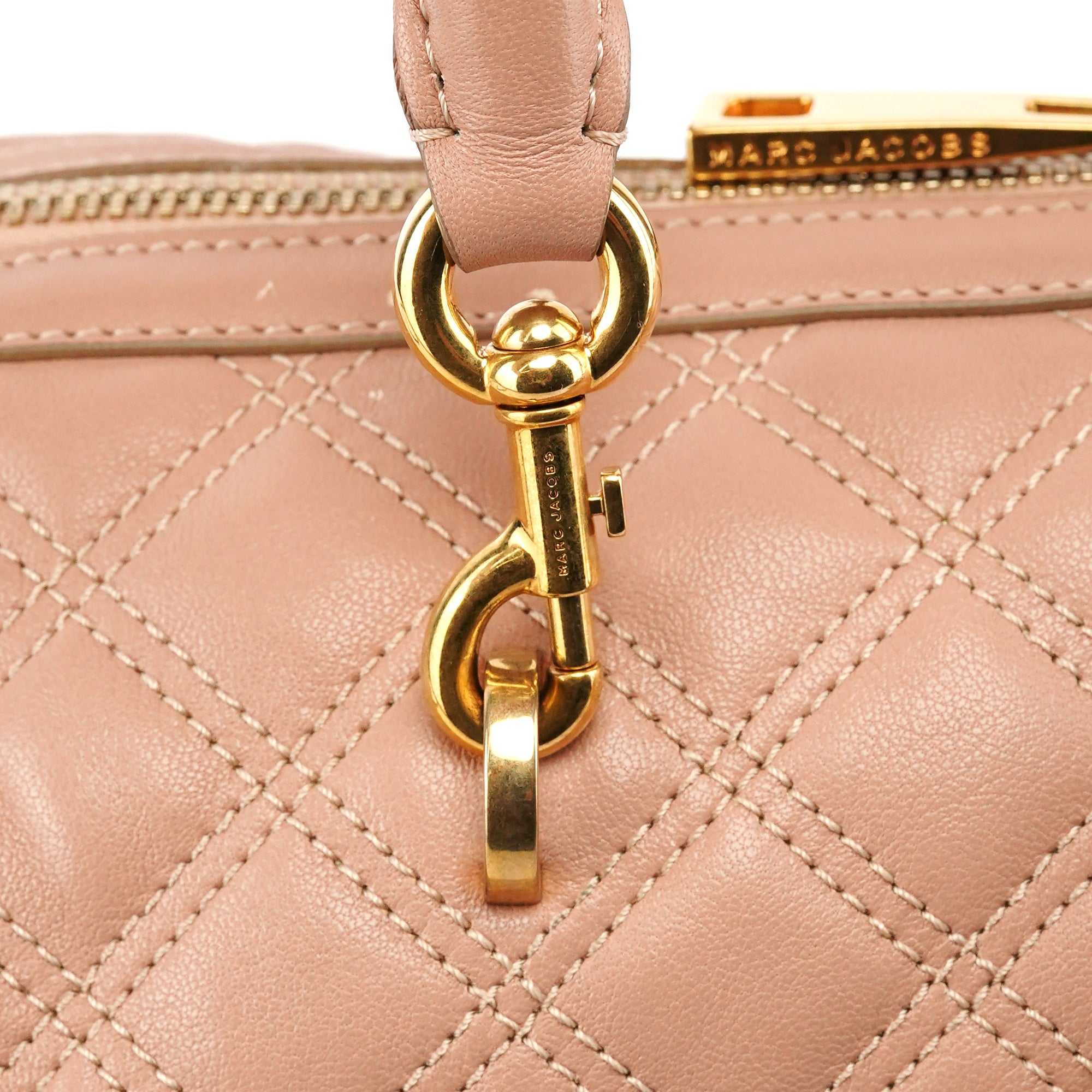 Marc Jacobs Pink Beige Quilted Leather Bowling Bag