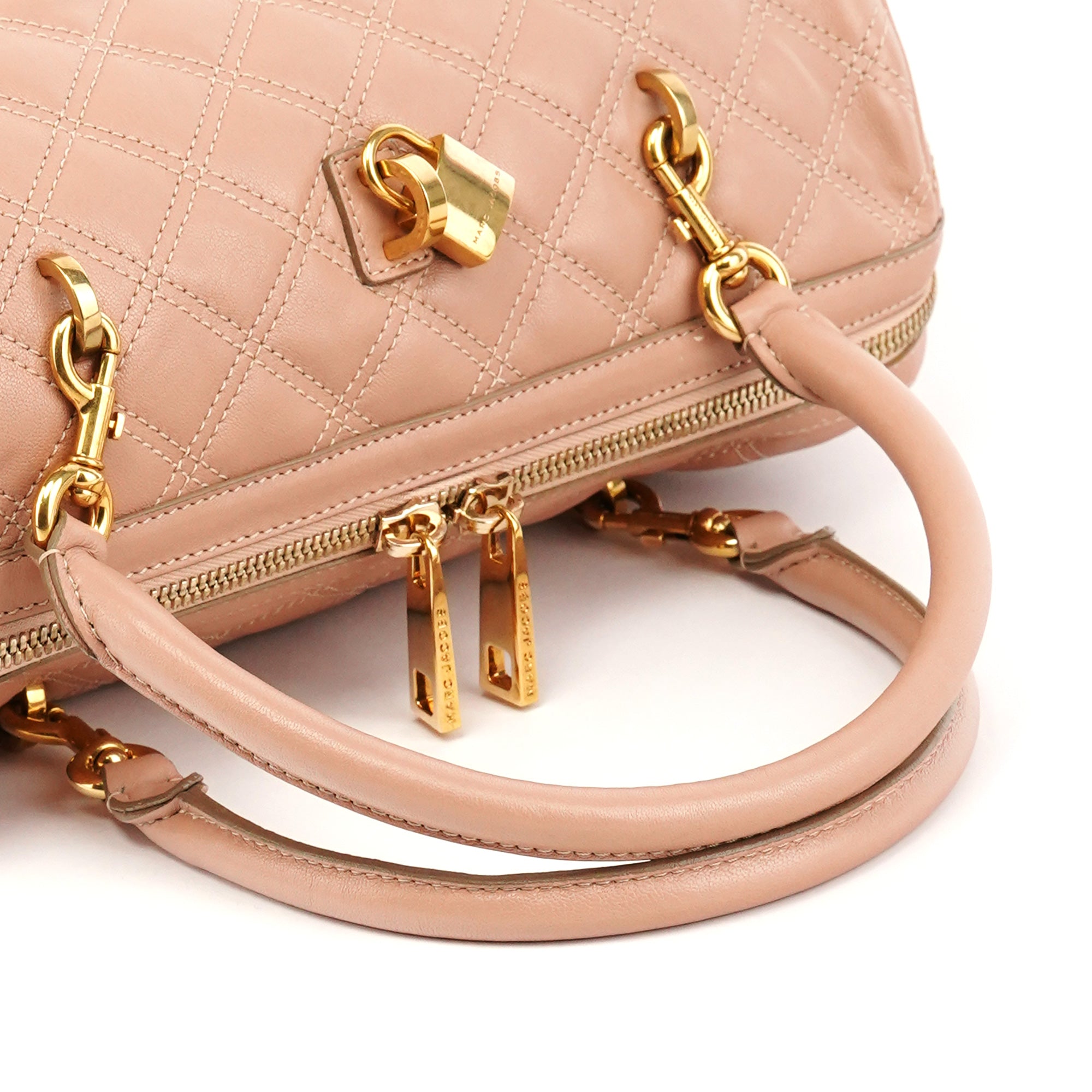 Marc Jacobs Pink Beige Quilted Leather Bowling Bag