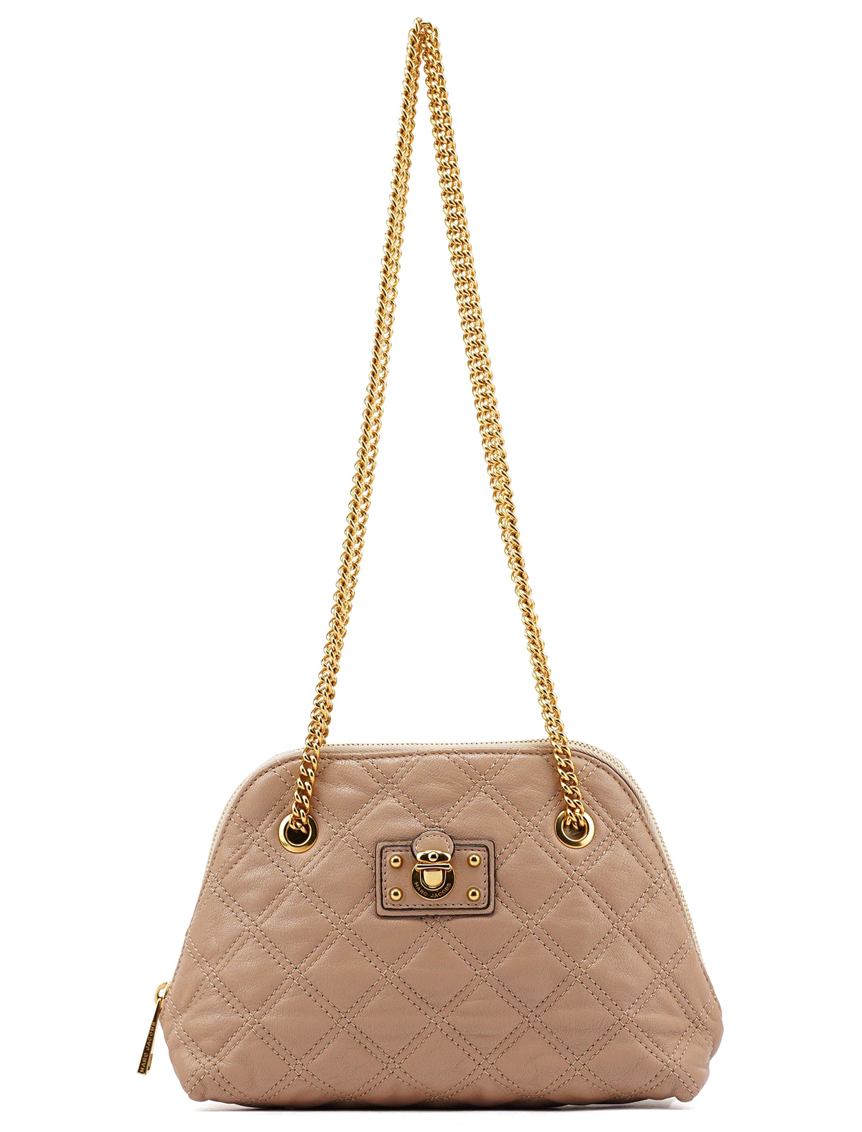 Marc Jacobs Schultertasche mit Kette aus gestepptem Leder in Rosabeige