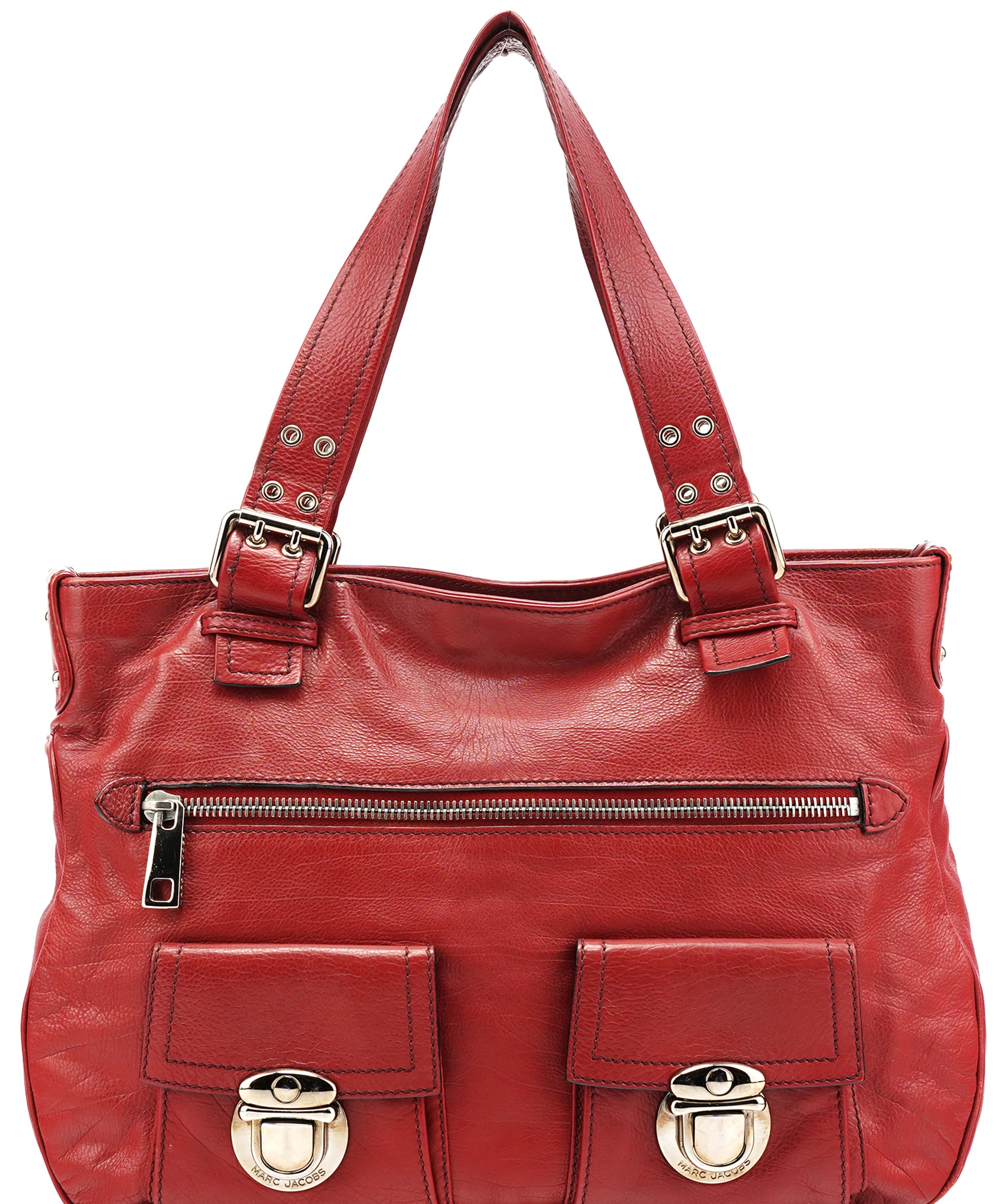 Marc Jacobs Red Leather Pocket Tote Bag