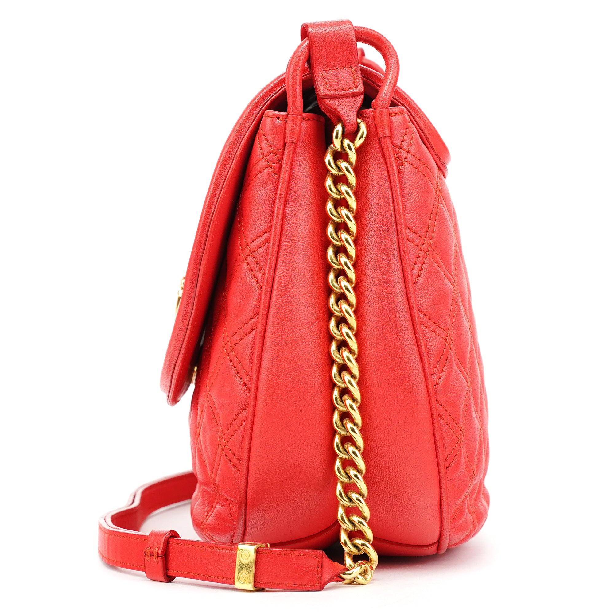 Marc Jacobs Red Quilted Leather Buckle Chain Crossbody Bag