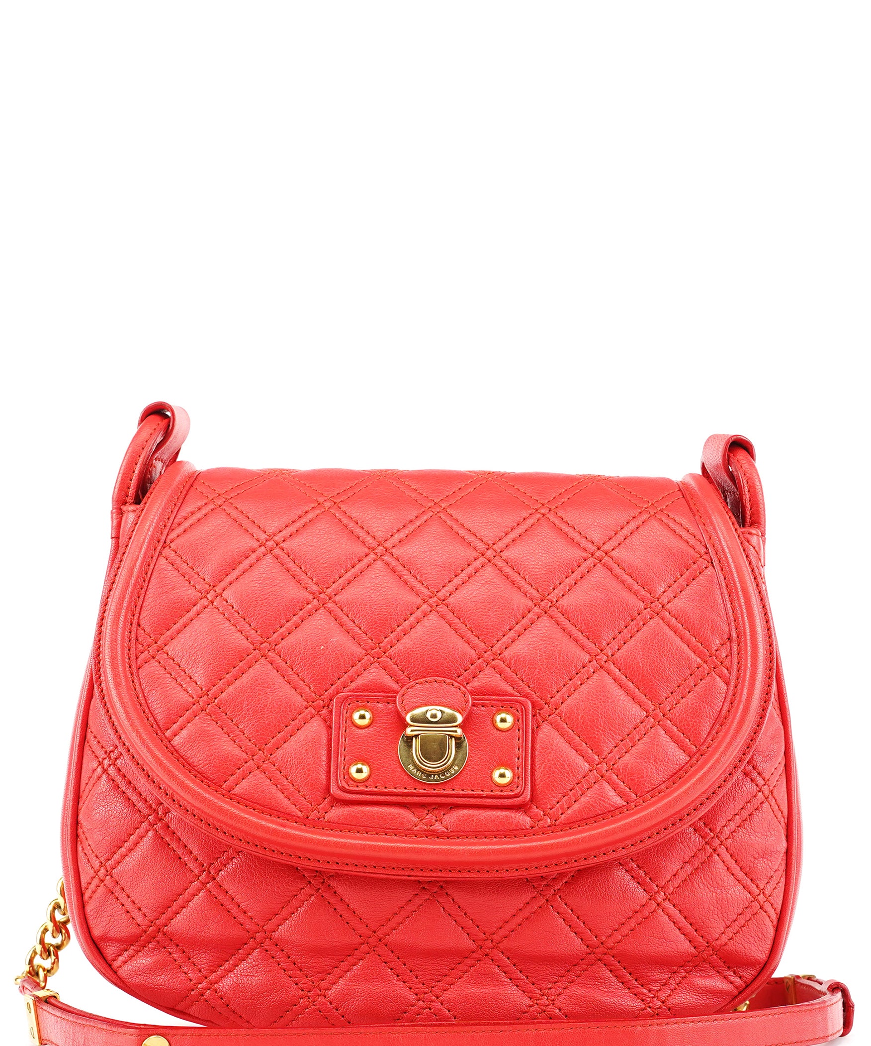 Marc Jacobs Red Quilted Leather Buckle Chain Crossbody Bag