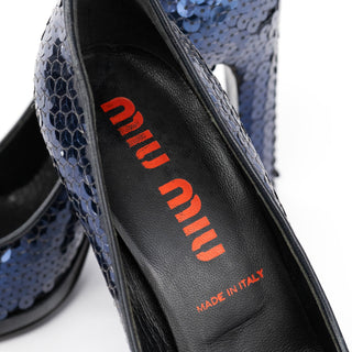 Miu Miu 1990s Blue Sequin Round-Toe Pumps