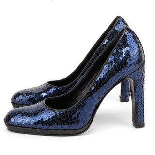 Miu Miu 1990s Blue Sequin Round-Toe Pumps