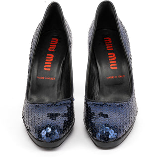Miu Miu 1990s Blue Sequin Round-Toe Pumps