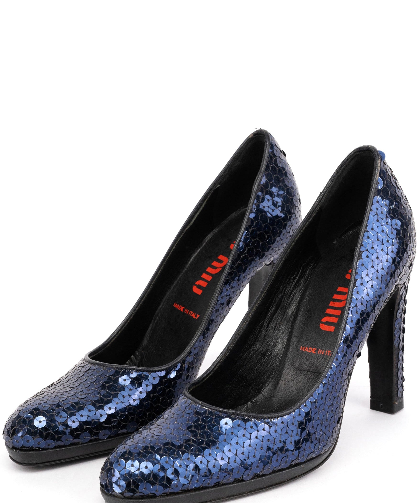 Miu Miu 1990s Blue Sequin Round-Toe Pumps