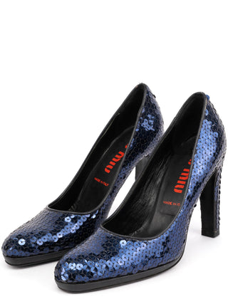 Miu Miu 1990s Blue Sequin Round-Toe Pumps