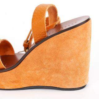 Miu Miu 2000s Orange Suede Wedge Sandals