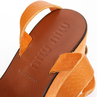 Miu Miu 2000s Orange Suede Wedge Sandals