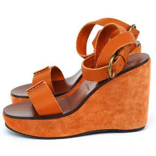 Miu Miu 2000s Orange Suede Wedge Sandals