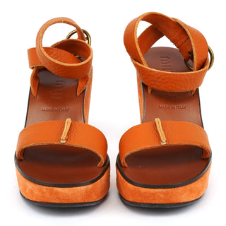 Miu Miu 2000s Orange Suede Wedge Sandals