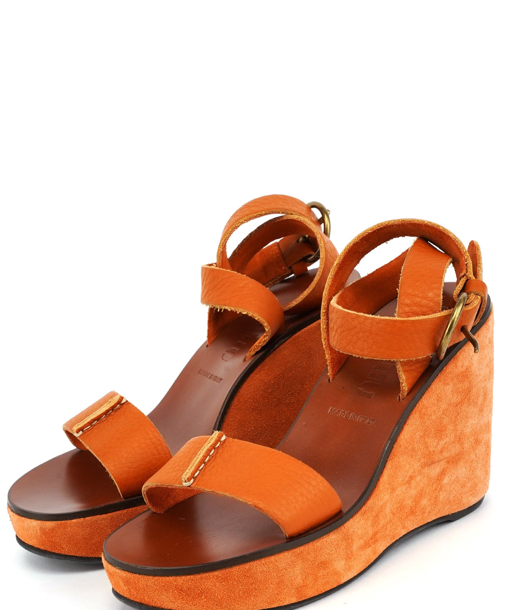 Miu Miu 2000s Orange Suede Wedge Sandals