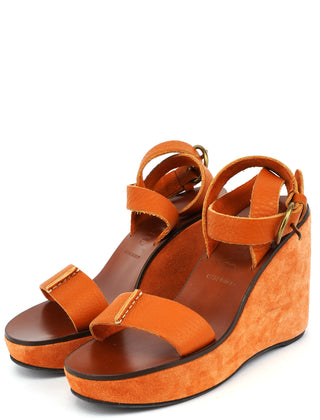 Miu Miu 2000s Orange Suede Wedge Sandals