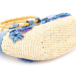 Miu Miu Beige Blue Raffia Bamboo Bag