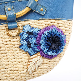 Miu Miu Beige Blue Raffia Bamboo Bag