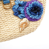 Miu Miu Sac Bamboo en raphia beige et bleu