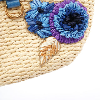 Miu Miu Beige Blue Raffia Bamboo Bag