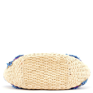 Miu Miu Beige Blue Raffia Bamboo Bag