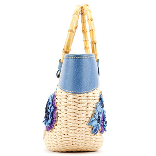 Miu Miu Beige Blue Raffia Bamboo Bag