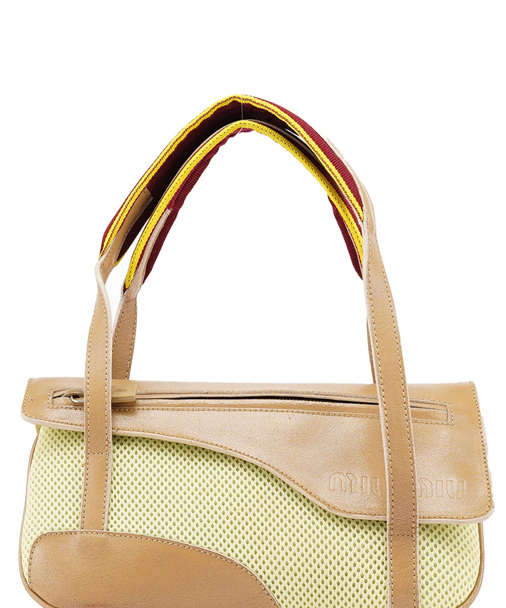 Miu Miu Beige Brown Mesh Tote Bag