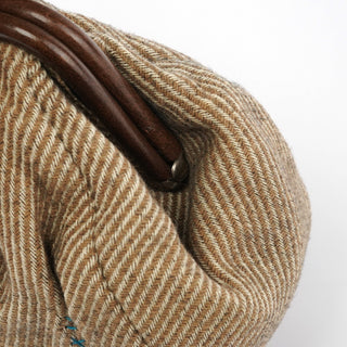 Miu Miu Beige Brown Wool Leather Clutch Tote Bag