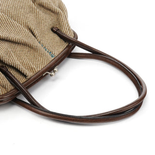 Miu Miu Beige Brown Wool Leather Clutch Tote Bag
