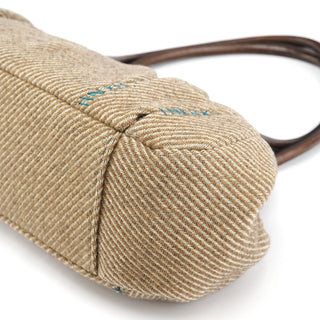 Miu Miu Beige Brown Wool Leather Clutch Tote Bag