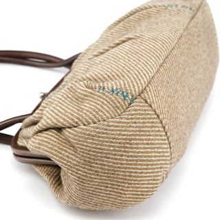 Miu Miu Beige Brown Wool Leather Clutch Tote Bag
