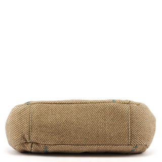 Miu Miu Beige Brown Wool Leather Clutch Tote Bag